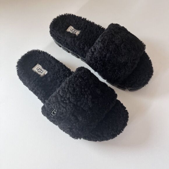 Women's Shoes UGG COZETTA CURLY Slipper Slide Sandals 1130838 BLACK Size 9 Usa - Picture 2 of 9